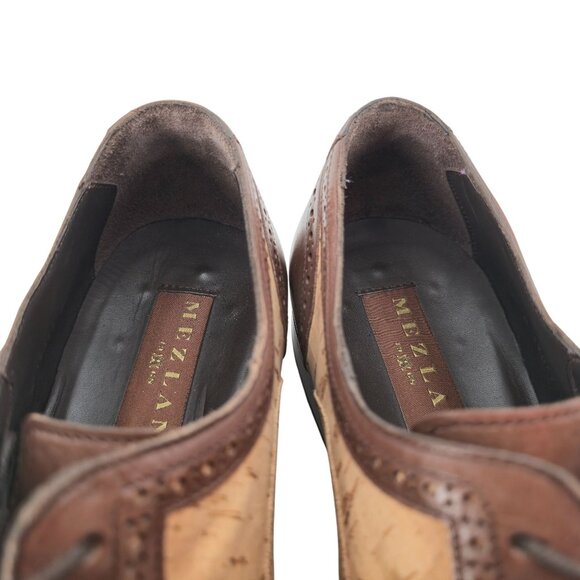 Mezlan Cork Wingtips Unique Men's Size 12M Brown Tan Leather Dress Shoes Oxfords - Picture 12 of 13